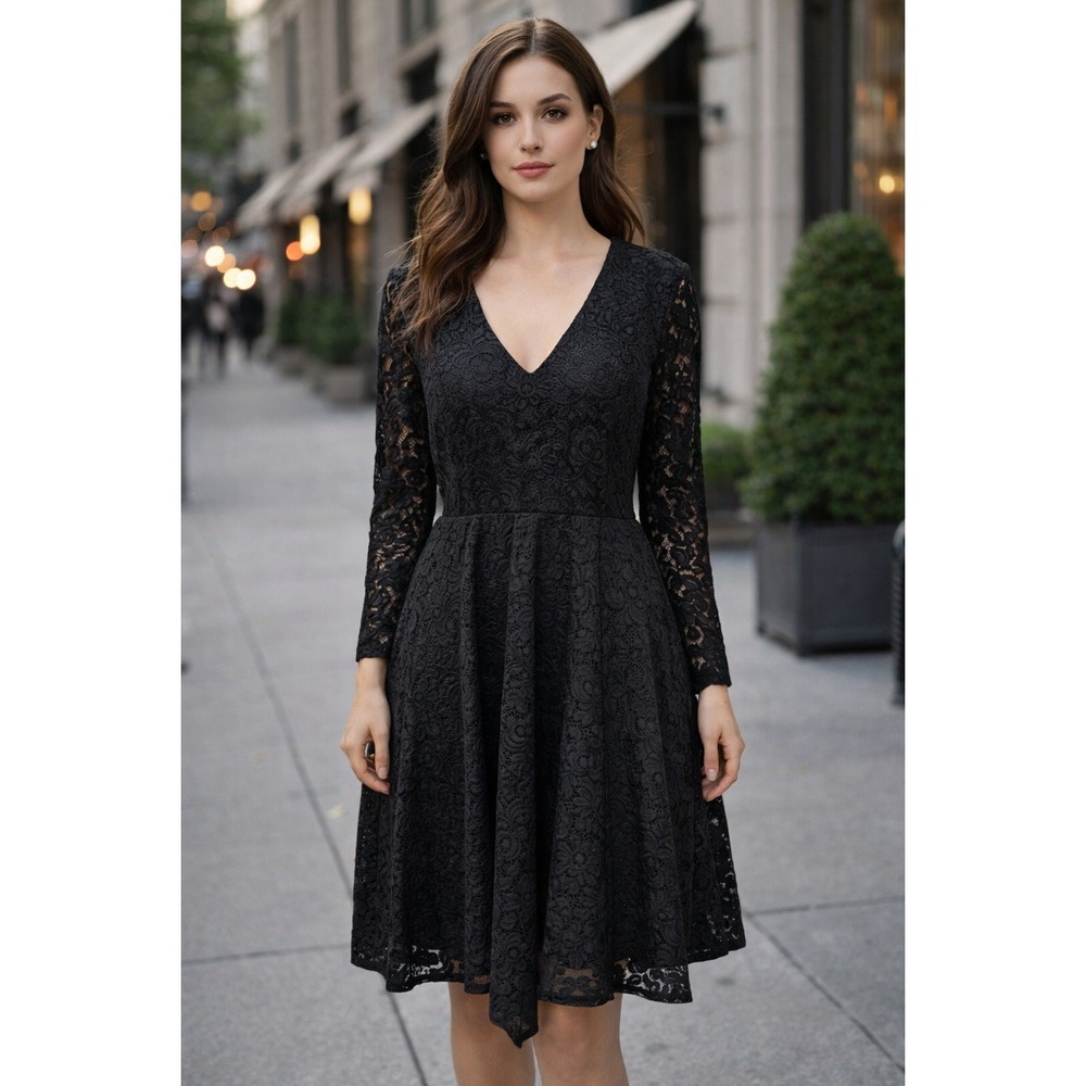 Torrid Dress Womens Size 0 Black Lace Overlay Goth Long Sleeve Fit &Flare Witchy